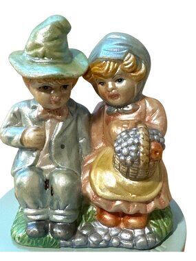 Vintage Cottage Country Couple Figurine Courting Boy Girl Log Whimsical Folksy
